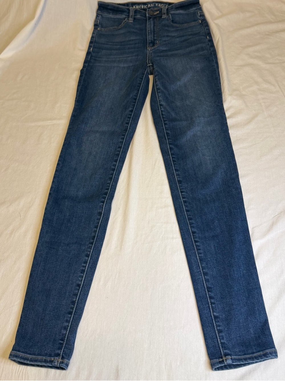 American Eagle Outfitters Dark Blue Denim Jeans with Brown Patch Size 0